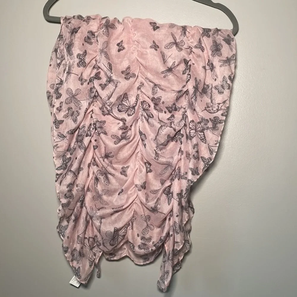 BUTTERFLY SCARF | Womens Pale Pink Butterfly Print Triple Elastic Ruffle Scarf
